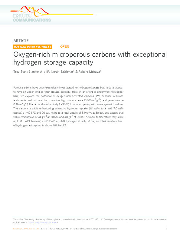 Oxygen-rich microporous carbons with exceptional hydrogen storage capacity Thumbnail