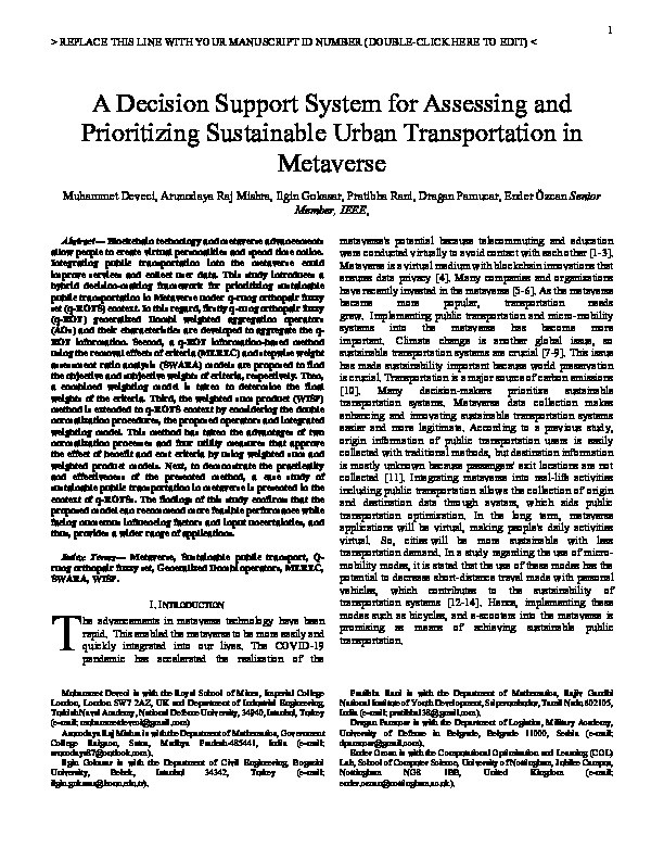 A Decision Support System for Assessing and Prioritizing Sustainable Urban Transportation in Metaverse Thumbnail