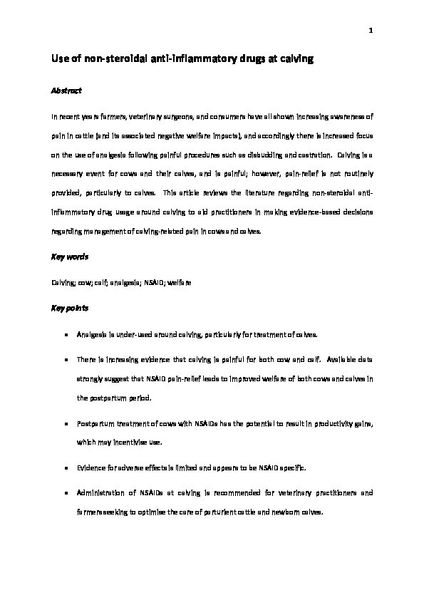 Use of non-steroidal anti-inflammatory drugs at calving Thumbnail