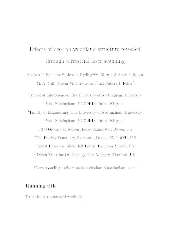 Effects of deer on woodland structure revealed through terrestrial laser scanning Thumbnail