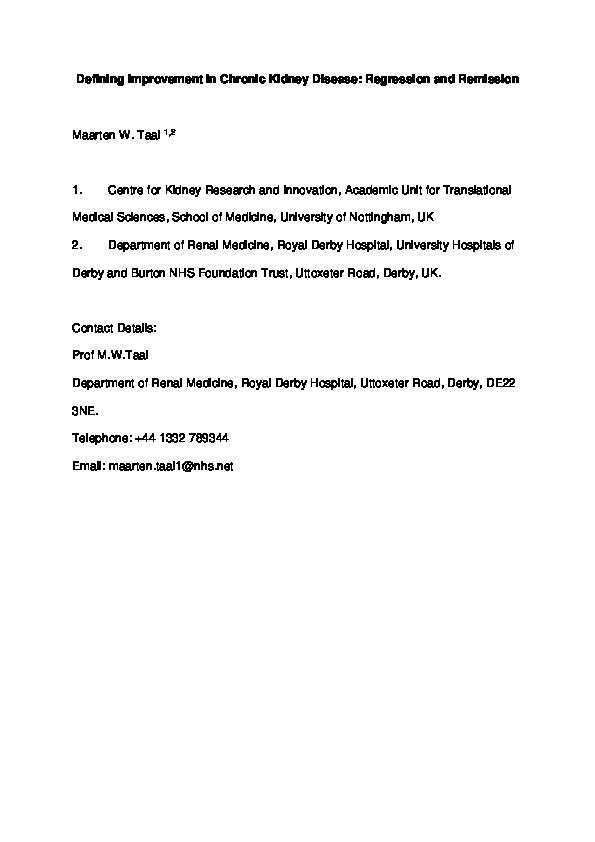 Defining improvement in chronic kidney disease: regression and remission Thumbnail