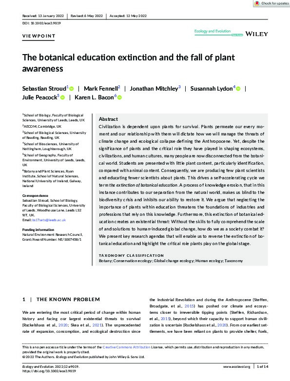 The botanical education extinction and the fall of plant awareness Thumbnail