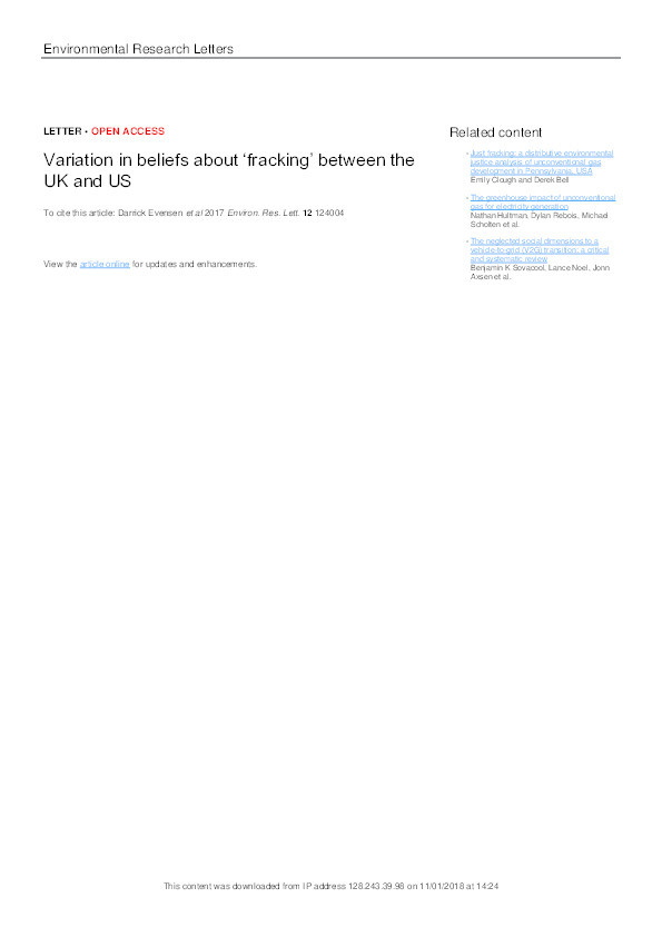 Variation in beliefs about 'fracking' between the UK and US Thumbnail