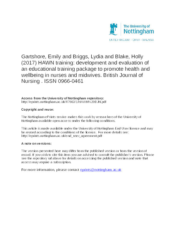 Development and evaluation of an educational training package to promote health and wellbeing Thumbnail