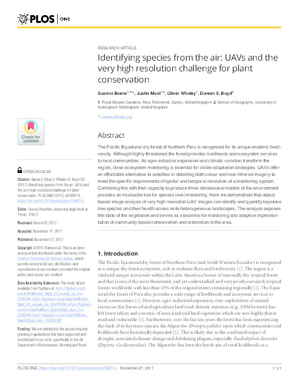 Identifying species from the air: UAVs and the very high resolution challenge for plant conservation Thumbnail