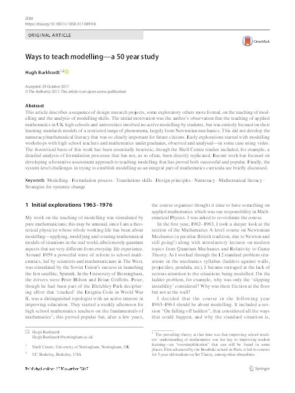 Ways to teach modelling—a 50 year study Thumbnail