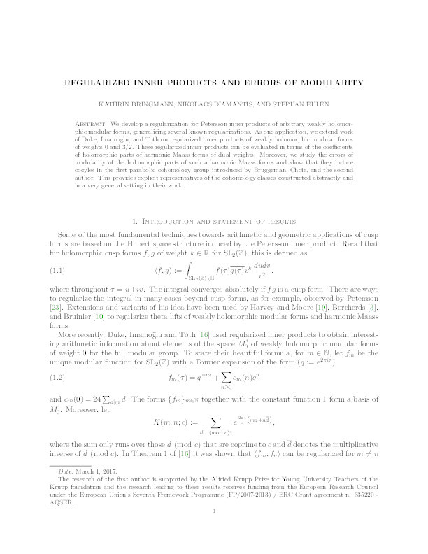 Regularized inner products and errors of modularity Thumbnail