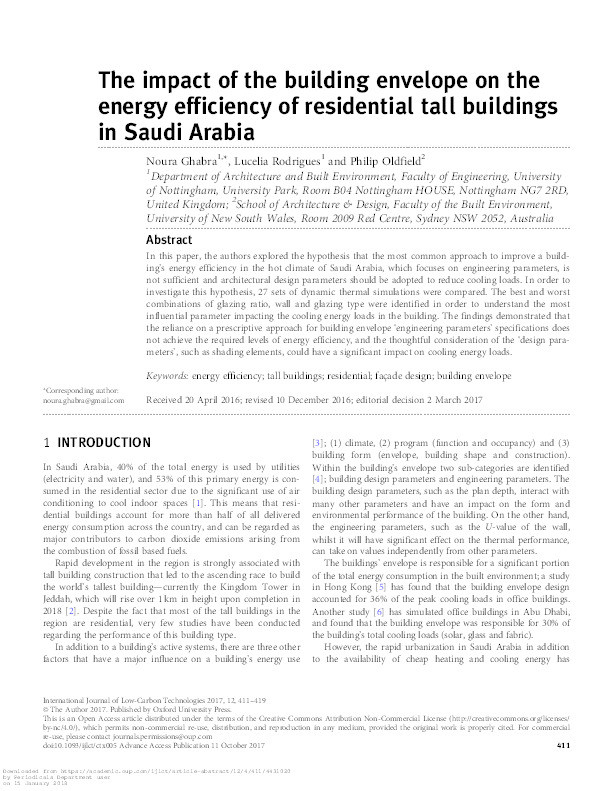 The impact of the building envelope on the energy efficiency of residential tall buildings in Saudi Arabia Thumbnail