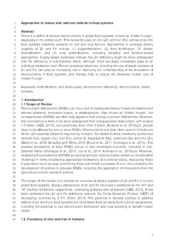 Approaches to reduce zinc and iron deficits in food systems Thumbnail