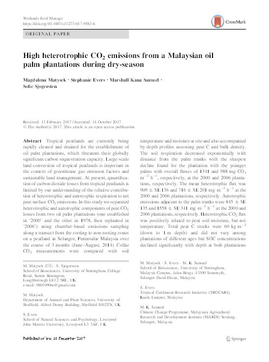 High heterotrophic CO2 emissions from a Malaysian oil palm plantations during dry-season Thumbnail