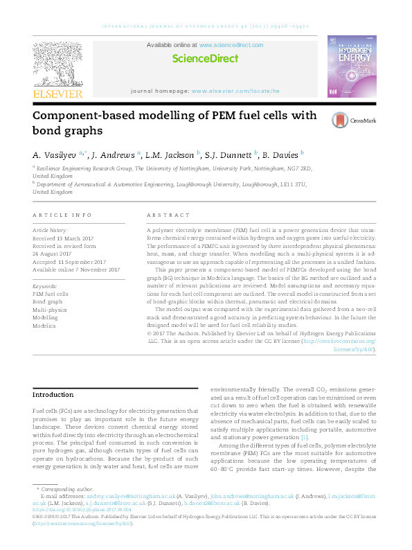 Component-based modelling of PEM fuel cells with bond graphs Thumbnail
