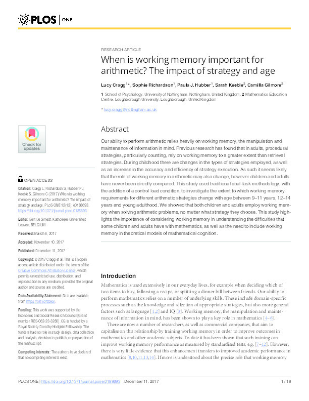When is working memory important for arithmetic?: the impact of strategy and age Thumbnail