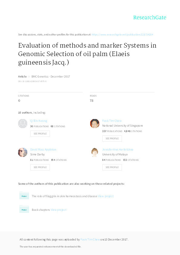 Evaluation of methods and marker systems in genomic selection of oil palm (Elaeis guineensis Jacq.) Thumbnail