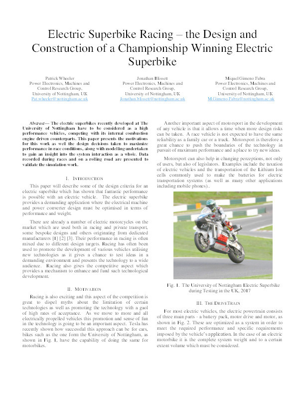 Electric superbike racing: the design and construction of a championship winning electric superbike Thumbnail
