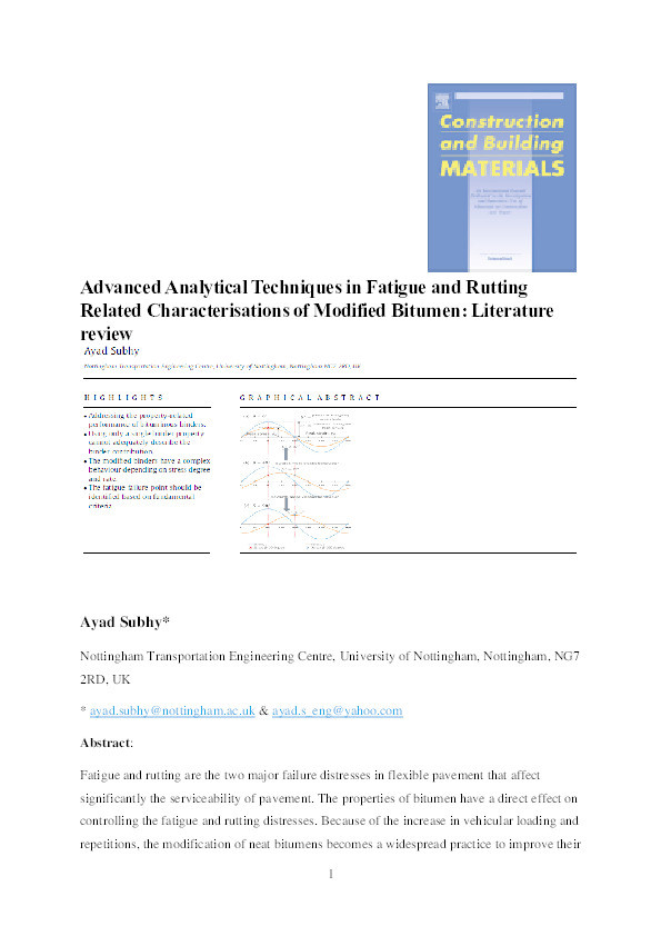 Advanced analytical techniques in fatigue and rutting related characterisations of modified bitumen: literature review Thumbnail