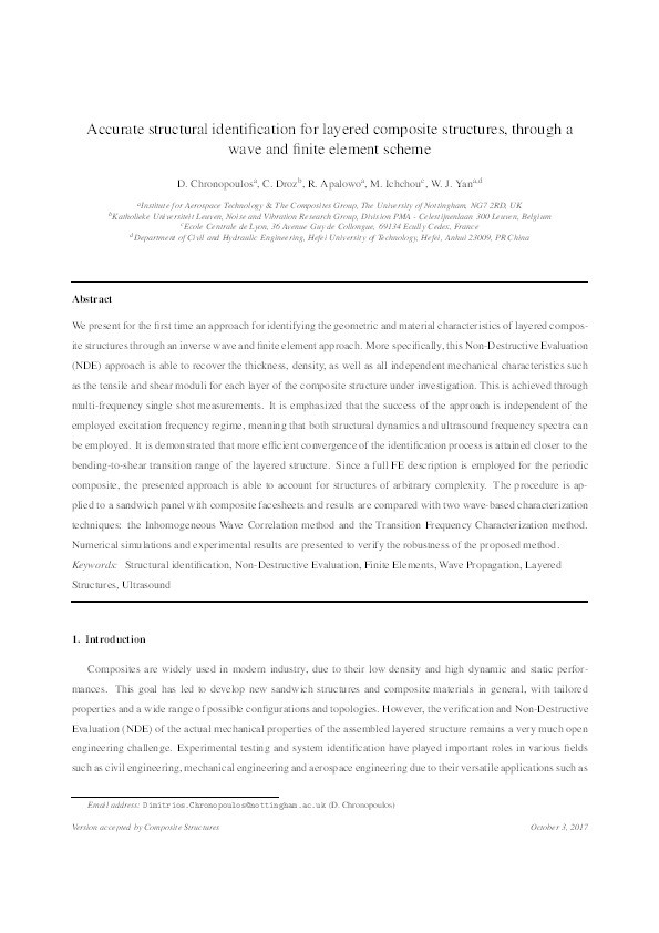 Accurate structural identification for layered composite structures, through a wave and finite element scheme Thumbnail