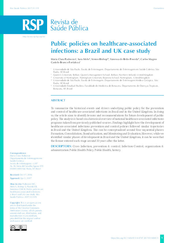 Public policies on healthcare-associated infections: a Brazil and UK case study Thumbnail