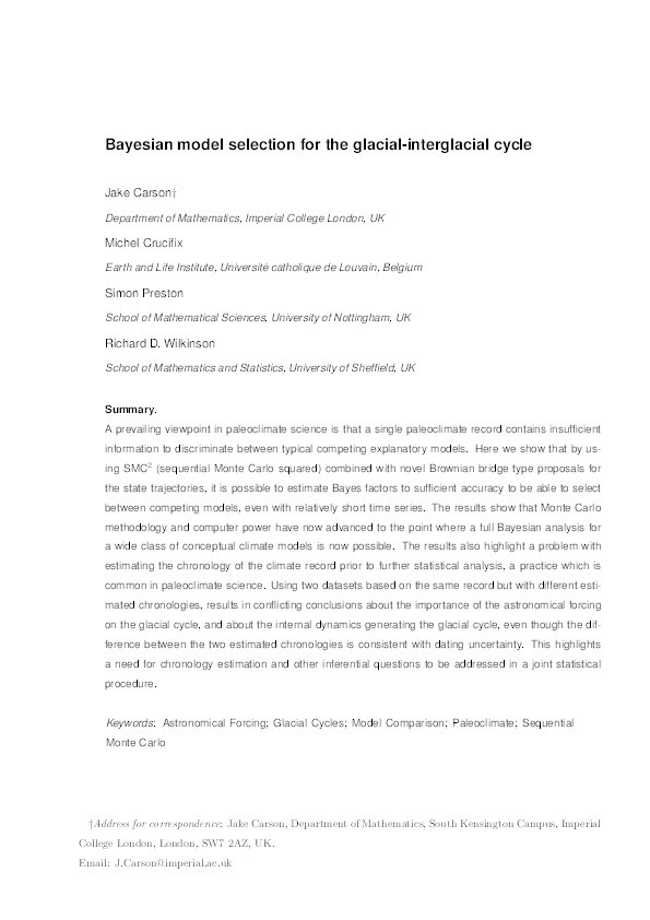 Bayesian model selection for the glacial-interglacial cycle Thumbnail