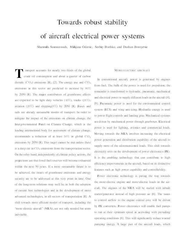 Toward robust stability of aircraft electrical power systems: using a μ-based structural singular value to analyze and ensure network stability Thumbnail