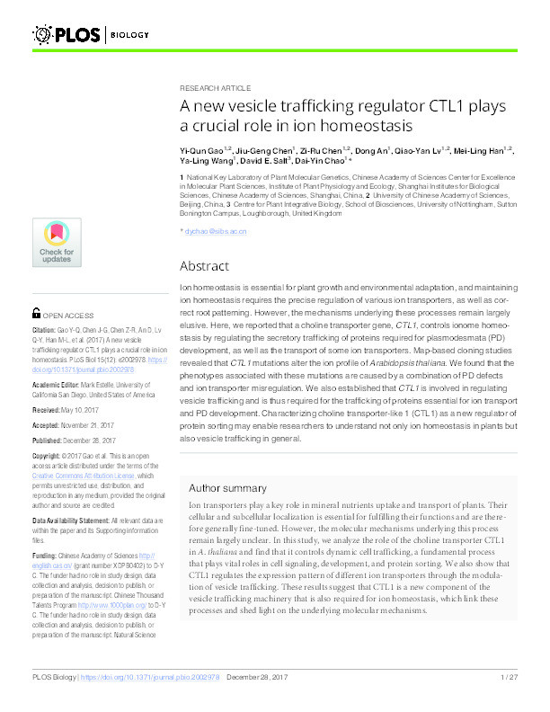 A new vesicle trafficking regulator CTL1 plays a crucial role in ion homeostasis Thumbnail
