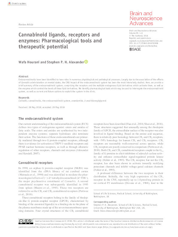 Cannabinoid ligands, receptors and enzymes: pharmacological tools and therapeutic potential Thumbnail
