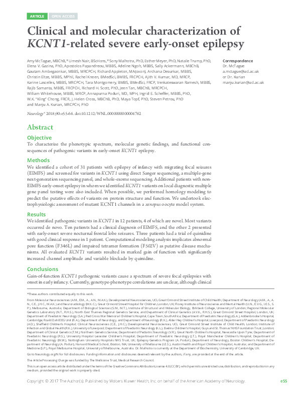 Clinical and molecular characterization of KCNT1-related severe early-onset epilepsy Thumbnail