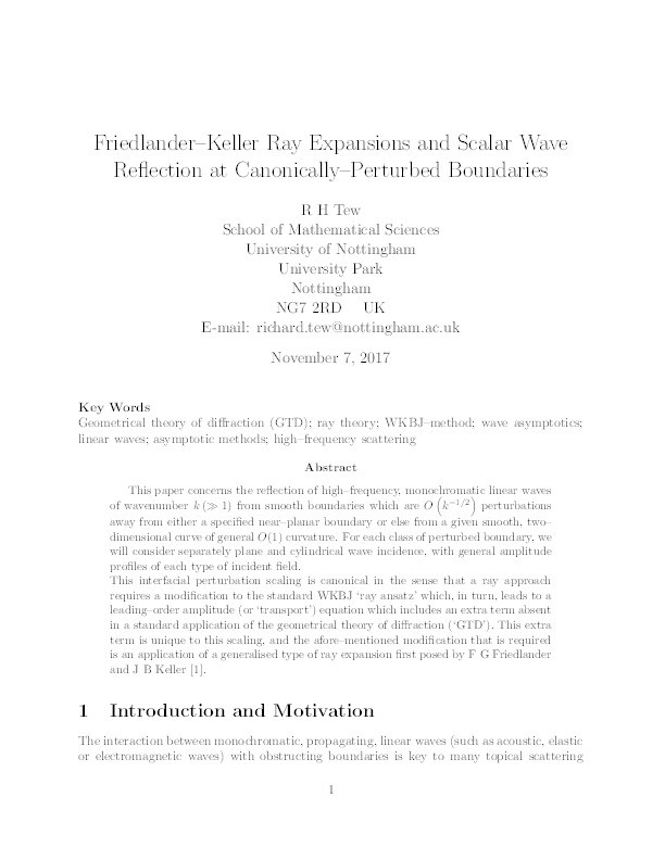 Friedlander-Keller ray expansions and scalar wave reflection at canonically-perturbed boundaries Thumbnail