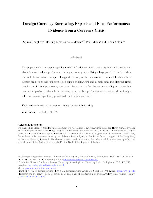Foreign currency borrowing, exports and firm performance: evidence from a currency crisis Thumbnail
