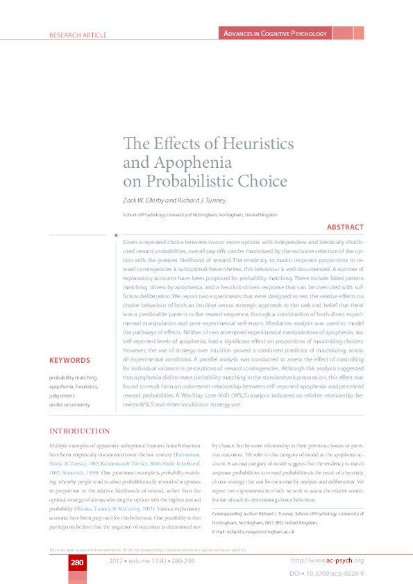 The effects of heuristics and apophenia on probabilistic choice Thumbnail
