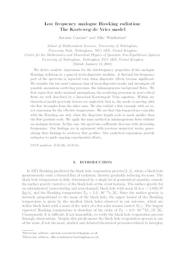 Low-frequency analogue Hawking radiation: the Korteweg–de Vries model Thumbnail