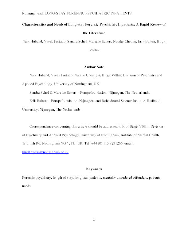 Characteristics and needs of long-stay forensic psychiatric inpatients: a rapid review of the literature Thumbnail