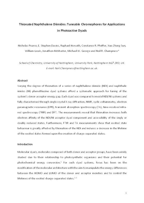 Thionated naphthalene diimides: tuneable chromophores for applications in photoactive dyads Thumbnail