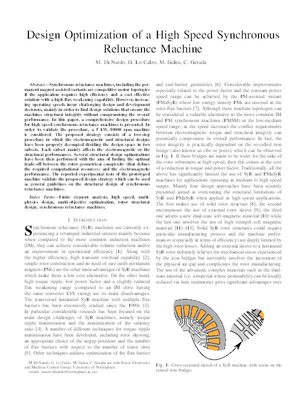 Design optimization of a high-speed synchronous reluctance machine Thumbnail