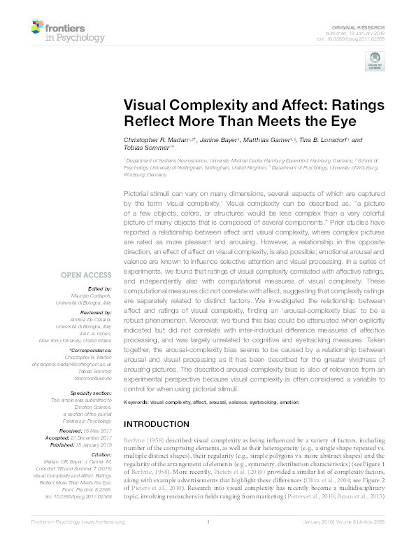 Visual complexity and affect: ratings reflect more than meets the eye Thumbnail