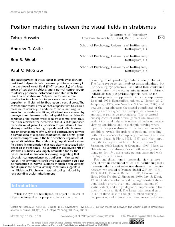 Position matching between the visual fields in strabismus Thumbnail