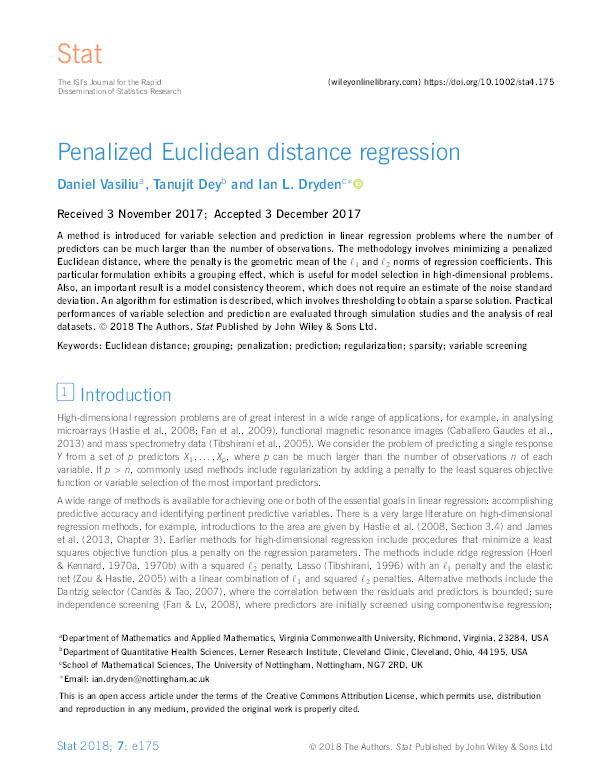 Penalised Euclidean distance regression Thumbnail