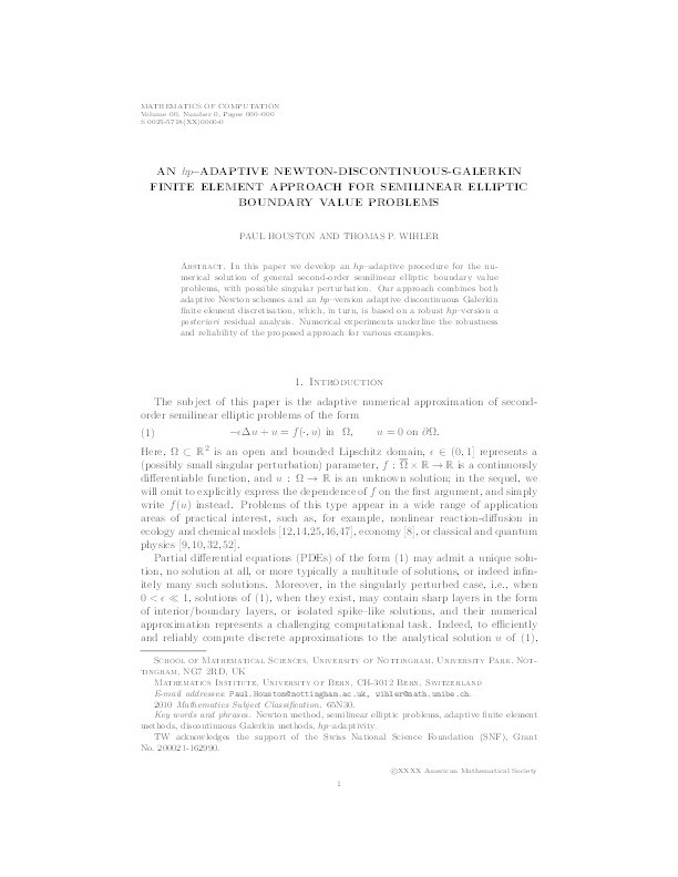 An hp-adaptive Newton-discontinuous-Galerkin finite element approach for semilinear elliptic boundary value problems Thumbnail