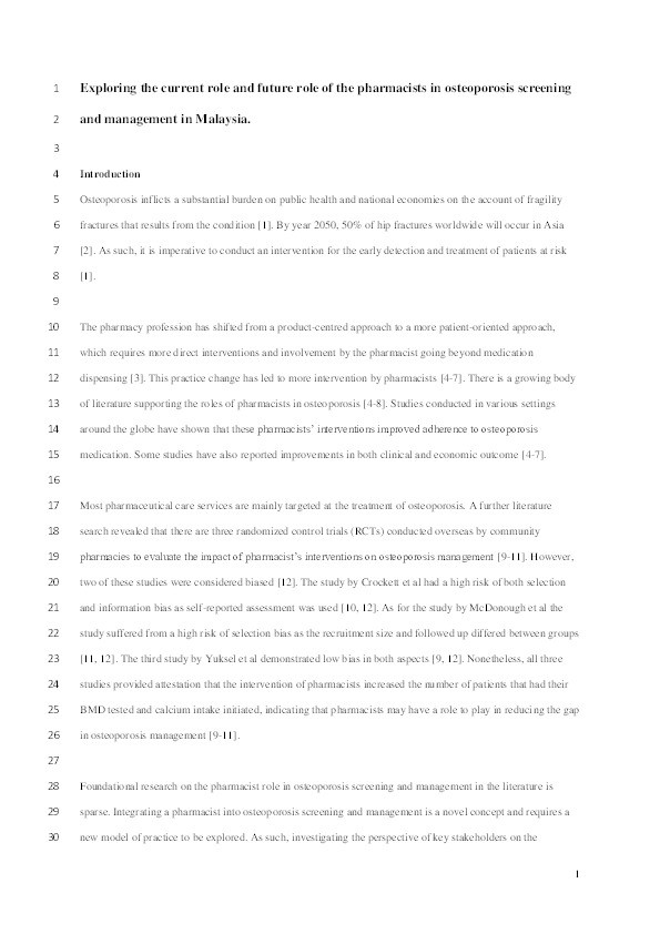 Exploring the current and future role of the pharmacists in osteoporosis screening and management in Malaysia Thumbnail