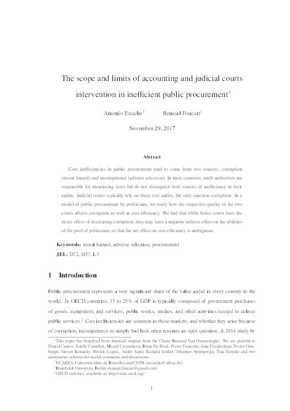 The scope and limits of accounting and judicial courts intervention in inefficient public procurement Thumbnail