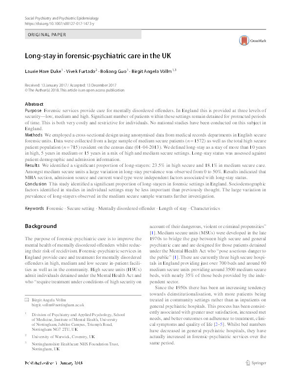 Long-stay in forensic-psychiatric care in the UK Thumbnail