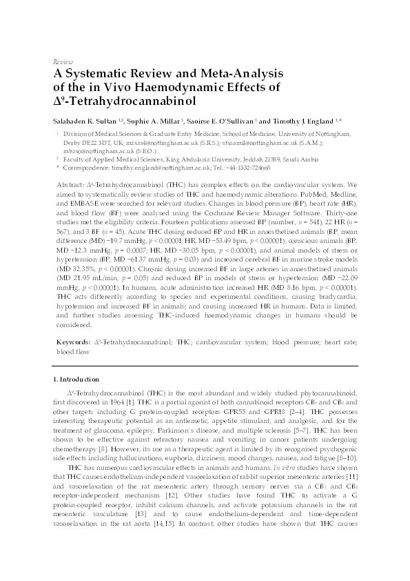 A systematic review and meta-analysis of the in vivo haemodynamic effects of ?9-Tetrahydrocannabinol Thumbnail