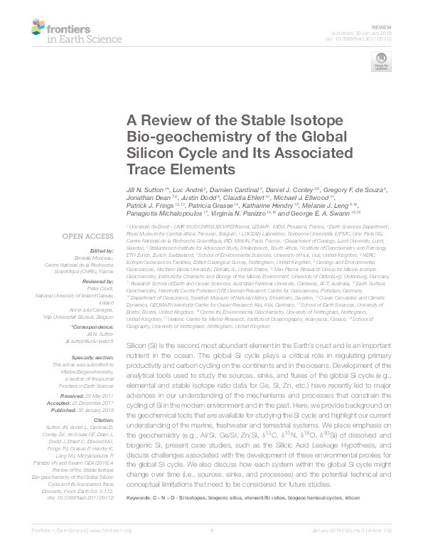 A review of the stable isotope bio-geochemistry of the global silicon cycle and its associated trace elements Thumbnail