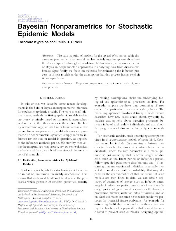 Bayesian nonparametrics for stochastic epidemic models Thumbnail