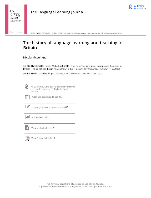 The history of language learning and teaching in Britain Thumbnail