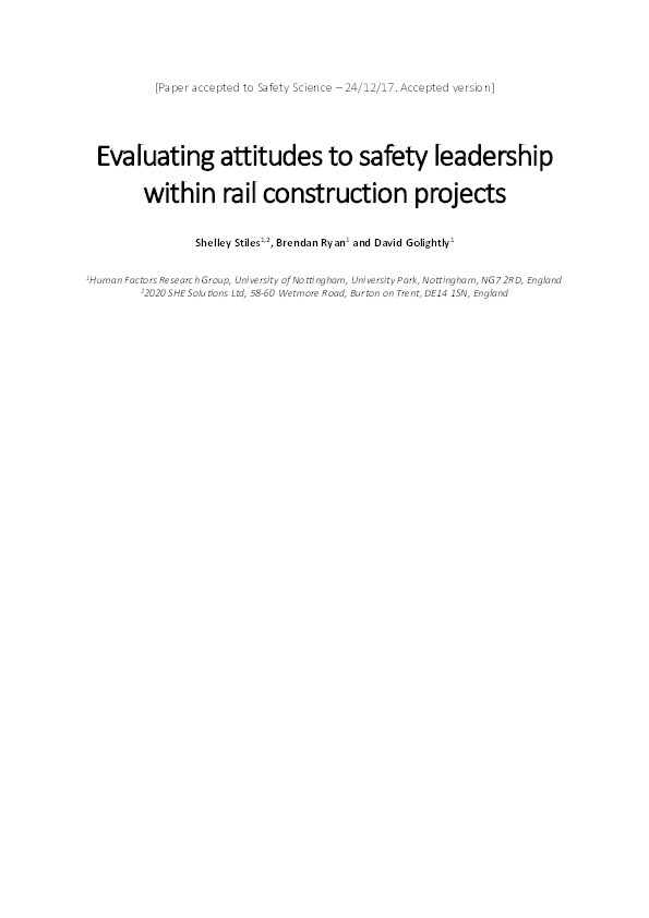 Evaluating attitudes to safety leadership within rail construction projects Thumbnail