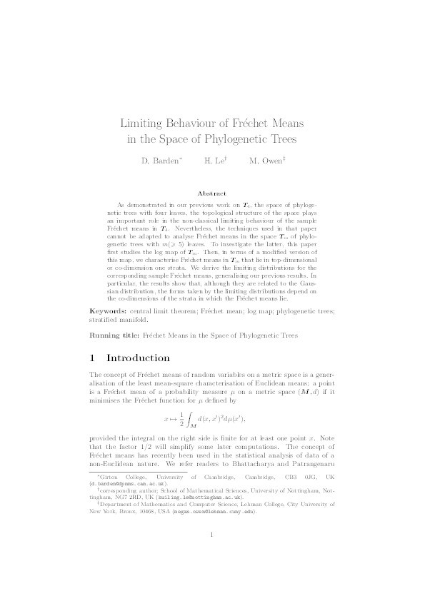 Limiting behaviour of Fréchet means in the space of phylogenetic trees Thumbnail