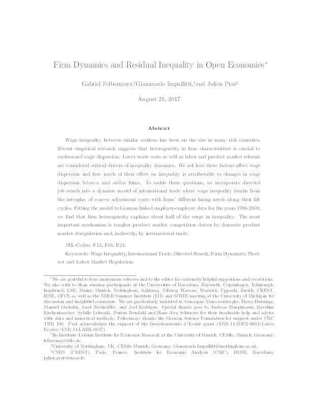 Firm Dynamics and Residual Inequality in Open Economies Thumbnail