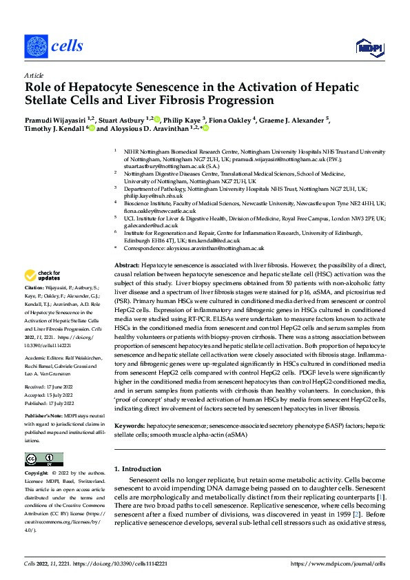 Role of Hepatocyte Senescence in the Activation of Hepatic Stellate Cells and Liver Fibrosis Progression Thumbnail