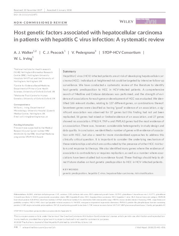 Host genetic factors associated with hepatocellular carcinoma in patients with hepatitis C virus infection: a systematic review Thumbnail