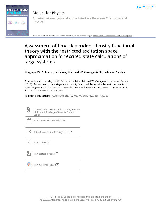 Assessment of time-dependent density functional theory with the restricted excitation space approximation for excited state calculations of large systems Thumbnail
